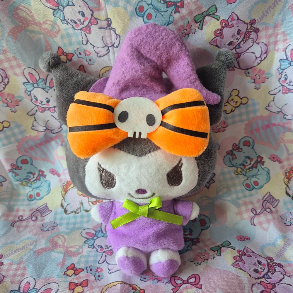 Sanrio x Avail Kuromi Halloween Witch Pumpkin Bow Plush Mascot Japan